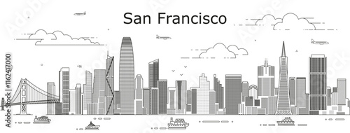 Obraz na płótnie San Francisco cityscape line art vector illustration w salonie