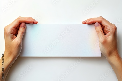 Hands holding a blank piece of paper, suggesting creativity or communication. photo