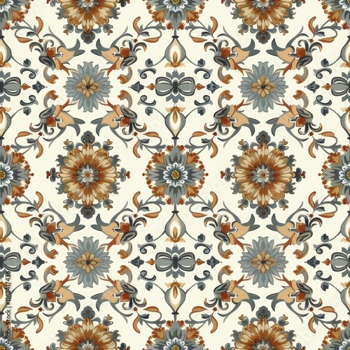 Vibrant floral tile design featuring colorful flowers surrounded by a cheerful border pattern