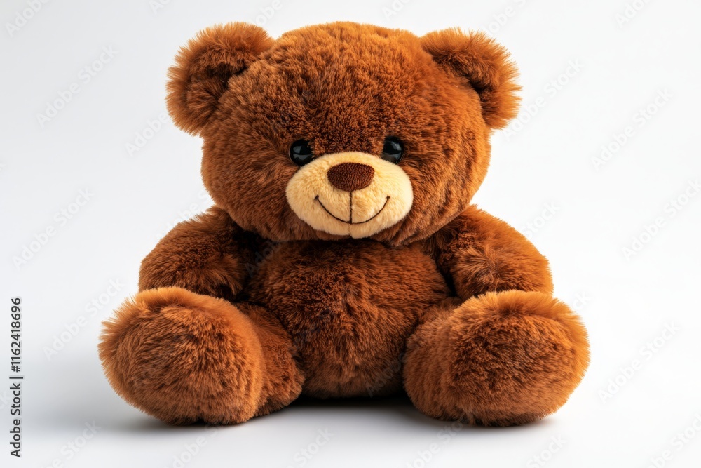 Fototapeta premium A fluffy brown teddy bear sitting against a plain background, ideal for cuddling or decoration.