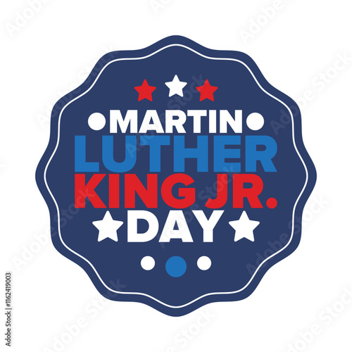 Martin Luther King, Jr. Day. Celebrated annual in United States in January, federal holiday. African American Rights Fighter. Patriotic american elements. Poster, card, banner, background. Vector