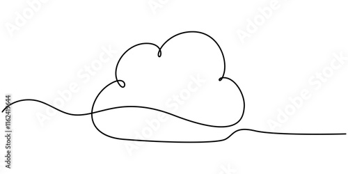 Cloud one line drawing, Continuous one line drawing of a cloud isolated on a simple background vector illustration, Clouds one continuous line drawing, Continuous one line drawing of cumulus cloud.