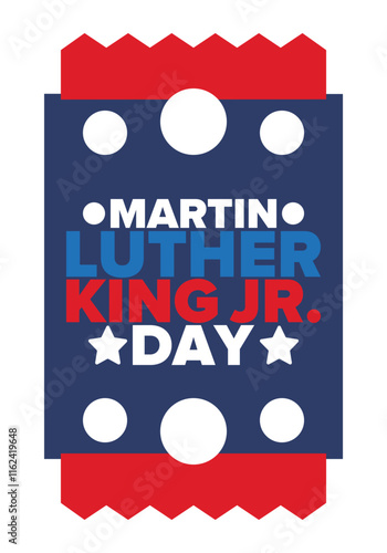 Martin Luther King, Jr. Day. Celebrated annual in United States in January, federal holiday. African American Rights Fighter. Patriotic american elements. Poster, card, banner, background. Vector