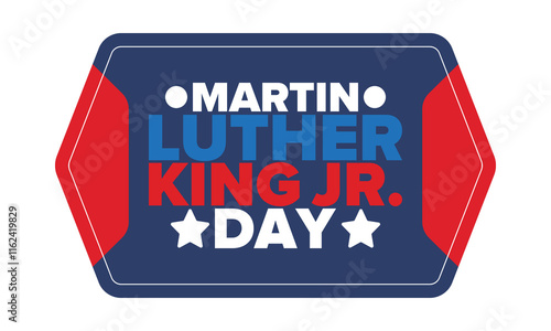 Martin Luther King, Jr. Day. Celebrated annual in United States in January, federal holiday. African American Rights Fighter. Patriotic american elements. Poster, card, banner, background. Vector
