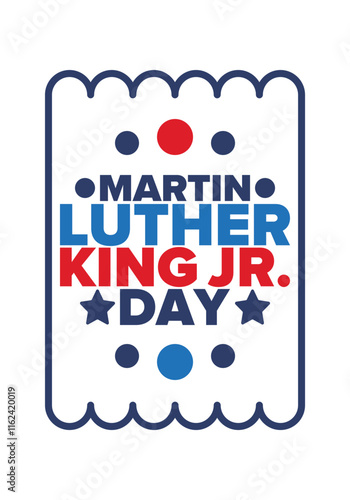 Martin Luther King, Jr. Day. Celebrated annual in United States in January, federal holiday. African American Rights Fighter. Patriotic american elements. Poster, card, banner, background. Vector