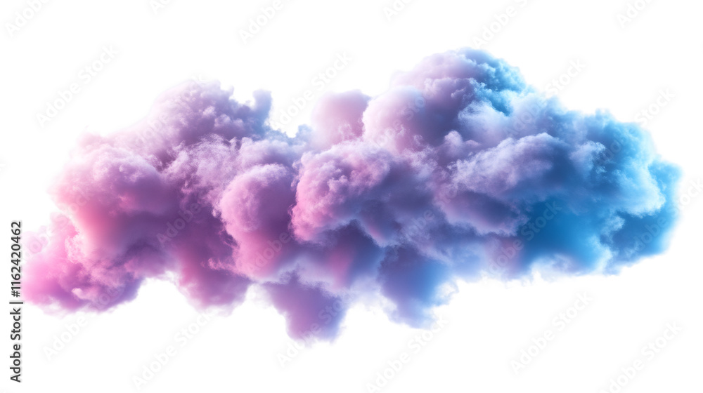 Colorful cloud with pink and blue tones floating on a transparent background, ideal for creative projects Colorful cloud with pink and blue tones floating on a transparent background, ideal for creative projects