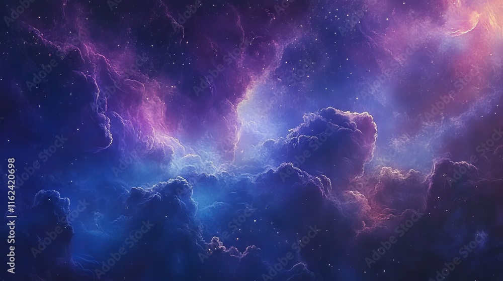 Fototapeta premium Stunning cosmic outer space background illustration featuring vibrant nebulas, stars, and galaxies for high-resolution wallpapers and digital art