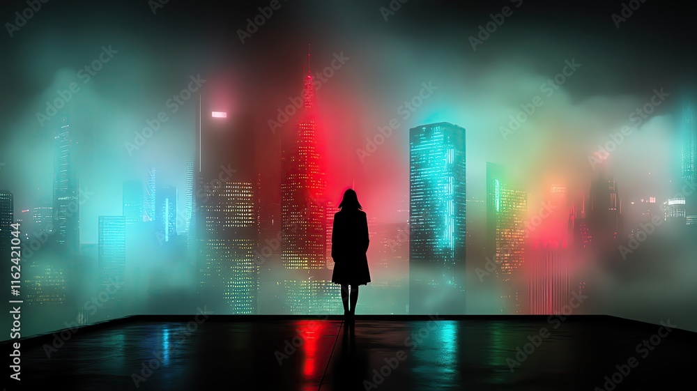 a glowing cityscape with a solitary figure on a rooftop, evoking wonder and solitude a glowing cityscape with a solitary figure on a rooftop, evoking wonder and solitude
