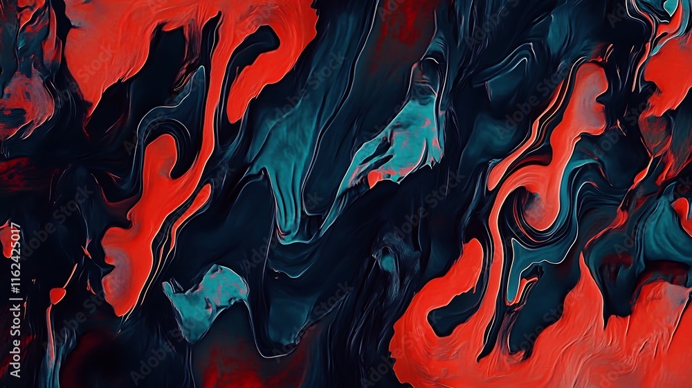 Obraz premium Abstract Swirling Red and Teal Paint Artwork