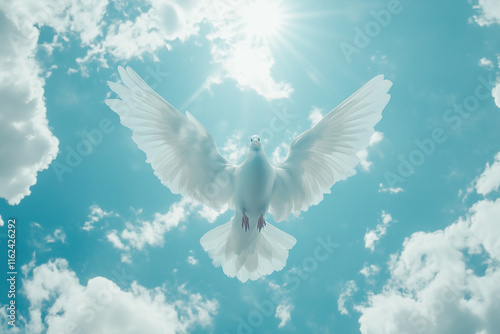 White dove flying in the sky photo