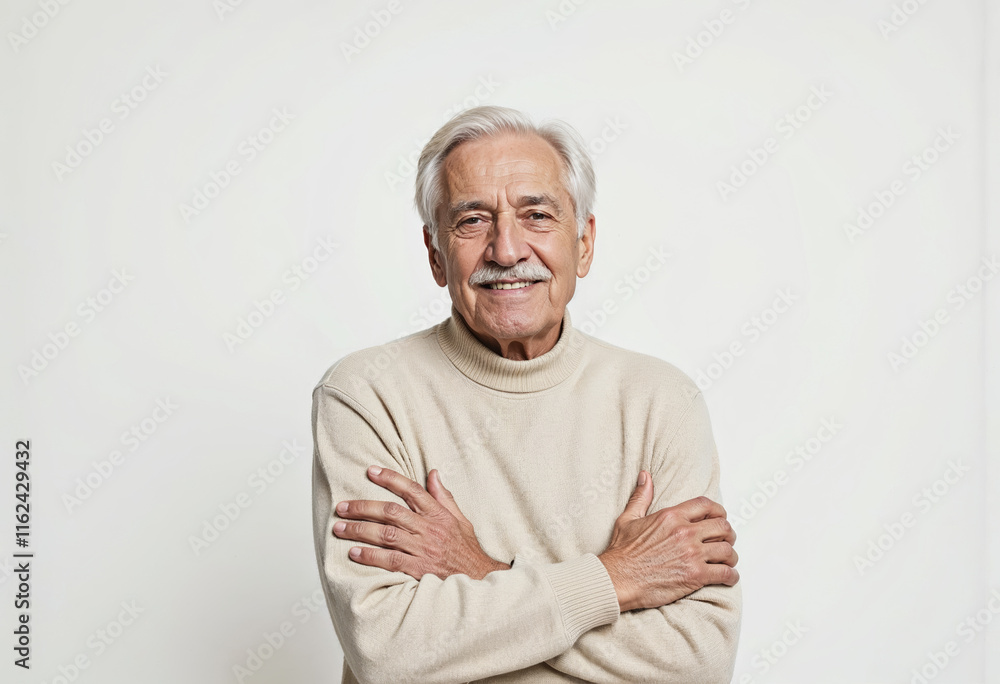 Portrait of an elderly gray-haired man on a white background, smiling Portrait of an elderly gray-haired man on a white background, smiling