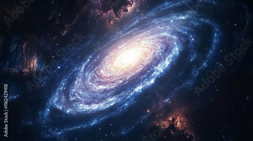 Vibrant spiral galaxy with swirling arms and bright stars against deep space background, high-resolution astronomy image for digital art and celestial-themed projects photo