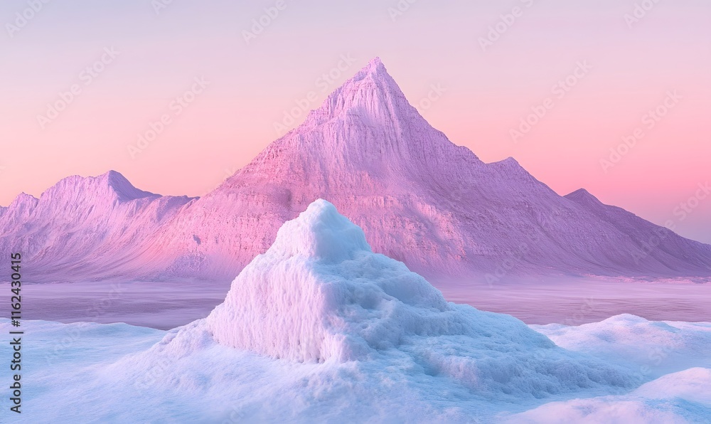 Pink sunset over snowy mountains and ice. Pink sunset over snowy mountains and ice.