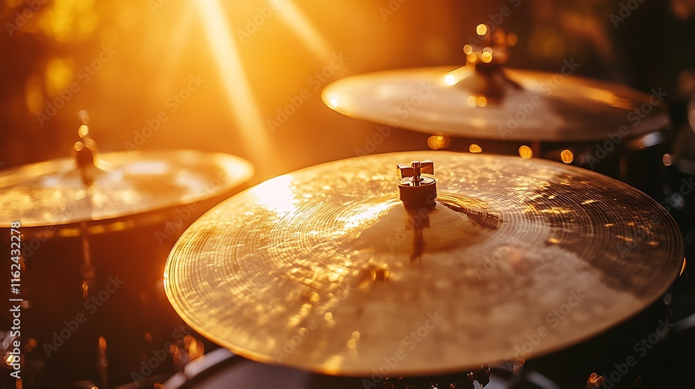 Golden Drum Cymbals Bathed in Warm Sunlight Golden Drum Cymbals Bathed in Warm Sunlight