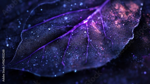 Ethereal Leaf Texture with Cosmic Purple and Blue Glow Effects