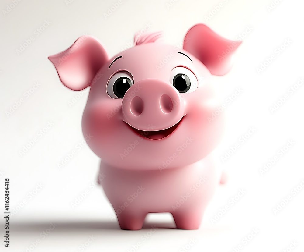 Cute cartoon piggy smiling cheerfully against a white background. Cute cartoon piggy smiling cheerfully against a white background.