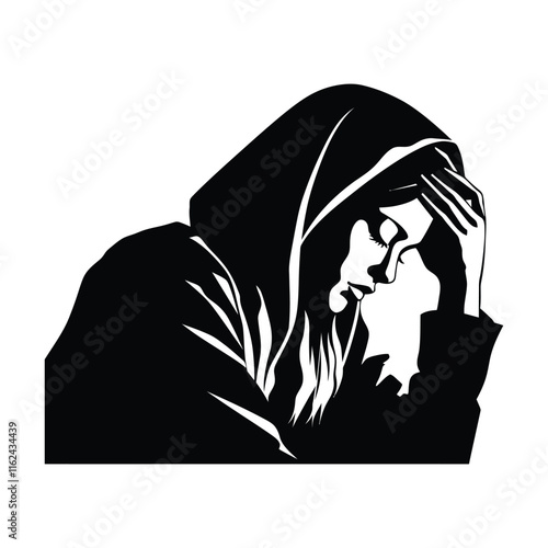 A woman got Fever and cold vector silhouette illustration