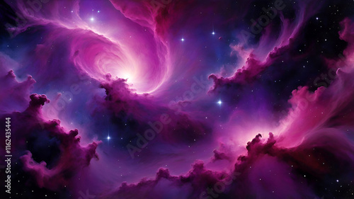 Abstract texture, vibrant purple and magenta, cosmic nebula, grainy surface, deep red accents, swirling colors, galactic cloud, dark purple background, pink highlights, ethereal atmosphere