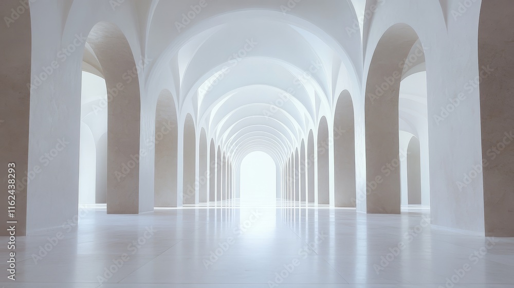 Serene White Architecture: A Minimalist Hallway of Arches Serene White Architecture: A Minimalist Hallway of Arches