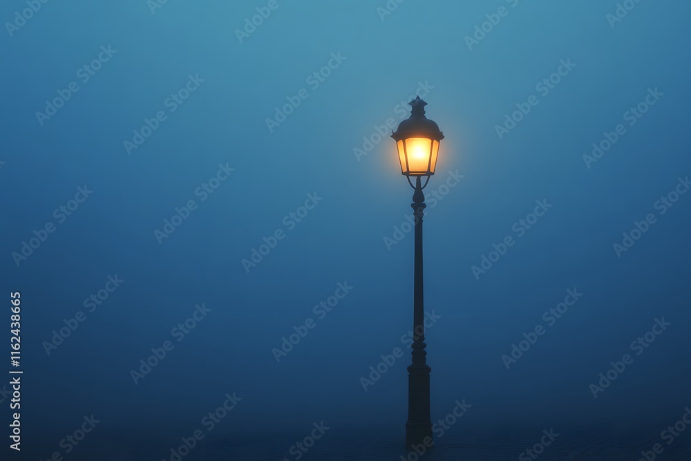 Foggy Night: Lone Lamp Illuminates Mist Foggy Night: Lone Lamp Illuminates Mist