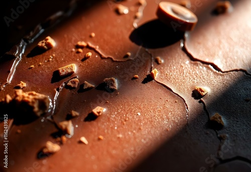 Chocolate cream with crunchy biscuit pieces melting under sunlight