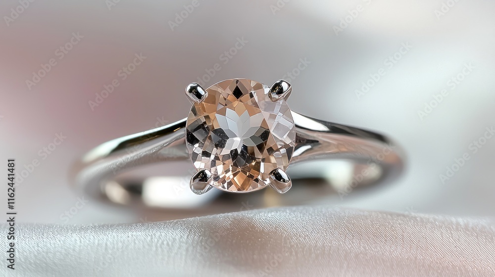 A close-up of an elegant gemstone ring on soft fabric. A close-up of an elegant gemstone ring on soft fabric.