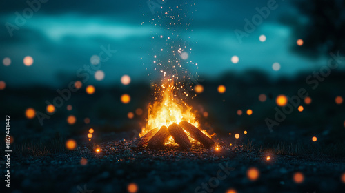 Glowing bonfire with sparks at night for Holi celebration.