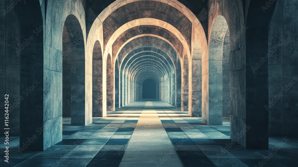 Fototapeta premium Endless Archway: A Journey Through Stone and Shadow