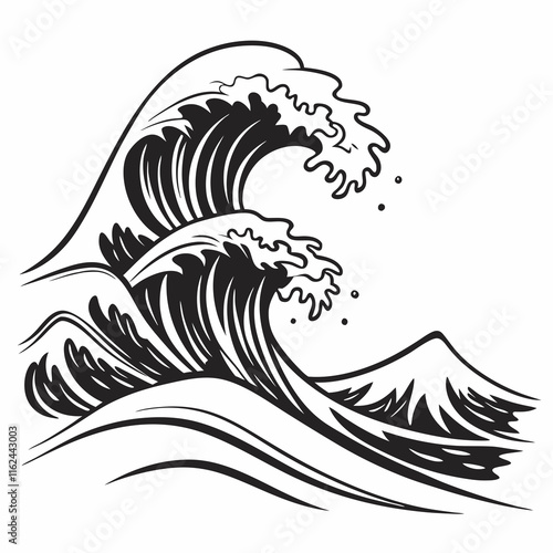 Crashing Waves vector silhouette black design white background