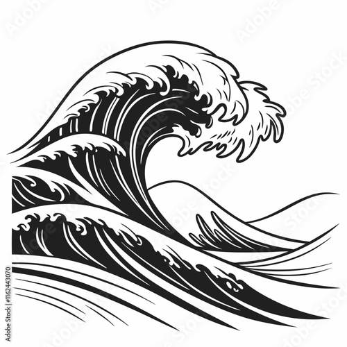 Crashing Waves vector silhouette black design white background