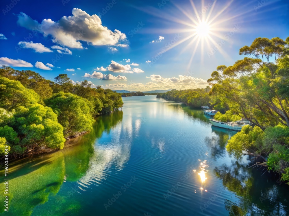Fototapeta premium Noosaville Sunshine Coast Australia: Scenic River View with Copy Space
