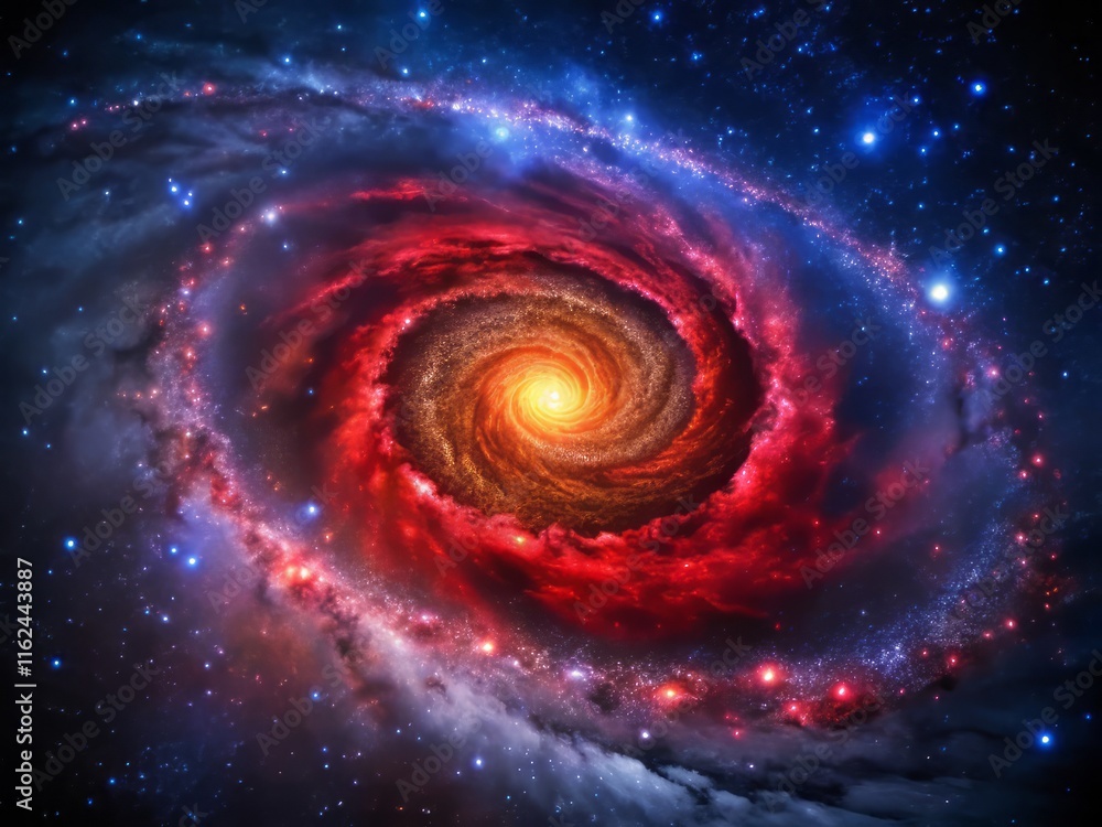 Obraz premium Red and Purple Galaxy Starry Night Cosmic Space - Astrophotography Stock Image