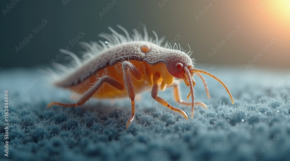 Dust Mite Living in Bed and Sofa Furniture, Microscopic View Dust Mite Living in Bed and Sofa Furniture, Microscopic View