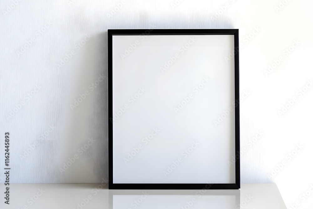 Blank Frame on White Wall, Modern Minimalist Design Blank Frame on White Wall, Modern Minimalist Design