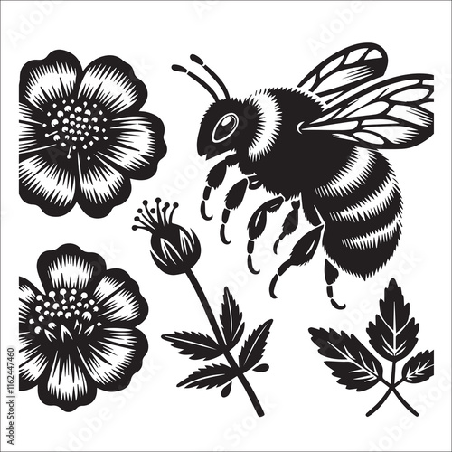 Bumblebee Svg, Bee Cut file, Bee with Flowers, Svg for Shirts, Bumble bee EPS, Cute Bee, Silhouette, Svg files for Cricut, Printable, Vector
