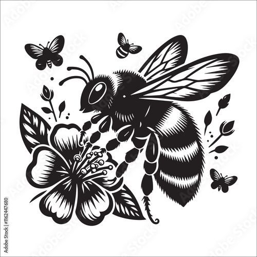 Bumblebee Svg, Bee Cut file, Bee with Flowers, Svg for Shirts, Bumble bee EPS, Cute Bee, Silhouette, Svg files for Cricut, Printable, Vector
