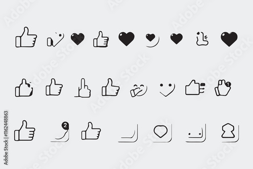 Social media icons set. Such as: notification, like, comment, share, save, subscribe, user silhouette, repost admin, text message. Social media concept. Vector illustration. EPS 10
