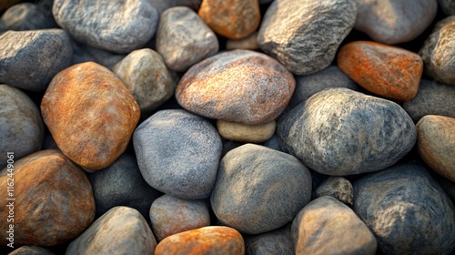 A pile of rocks with a mix of colors, including brown, gray, and black photo