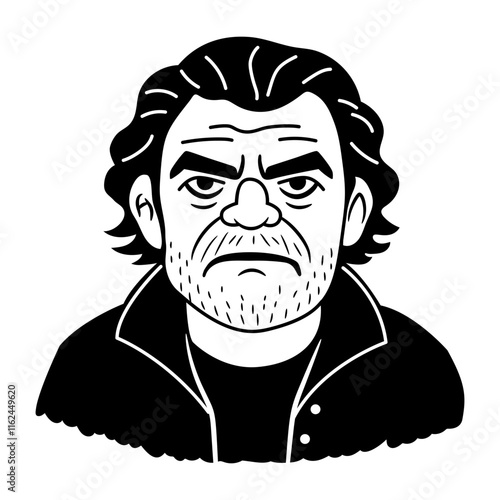 Grumpy man icon in glyph style 