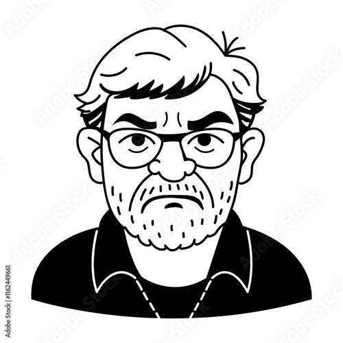 A glyph icon of a moody man 