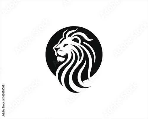 Lion Logo Design Vector Template. Lion Head Logo Icon Vector illustration. Black and white Lion head vector illustration.	