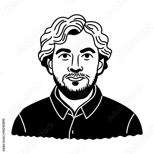 A glyph style icon of a stubbled man 