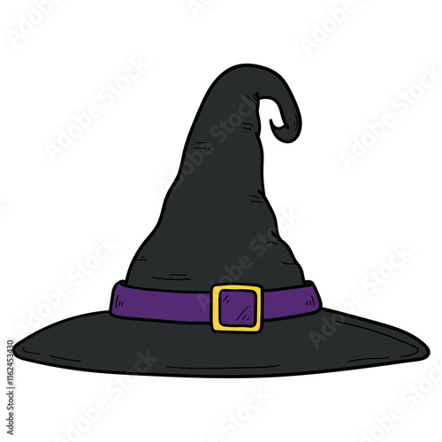 Hand drawn cartoon witch or sorcerer hat on white background.