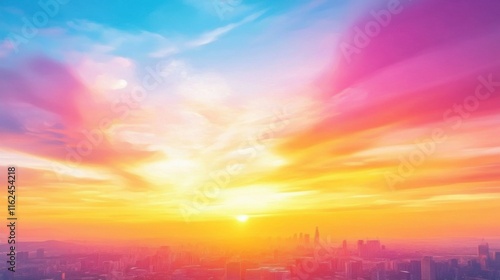 Abstract Watercolor Background on Paper with a Colorful Sunset and Bright Sky