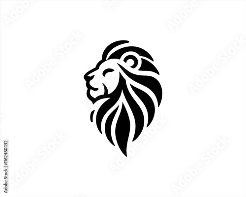 Lion Logo Design Vector Template. Lion Head Logo Icon Vector illustration. Black and white Lion head vector illustration.	