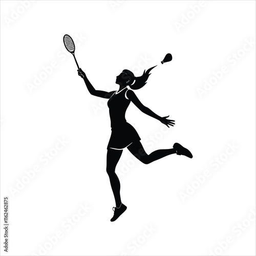 Female Badminton Jump Smash, Active Sport Vector Illustration

