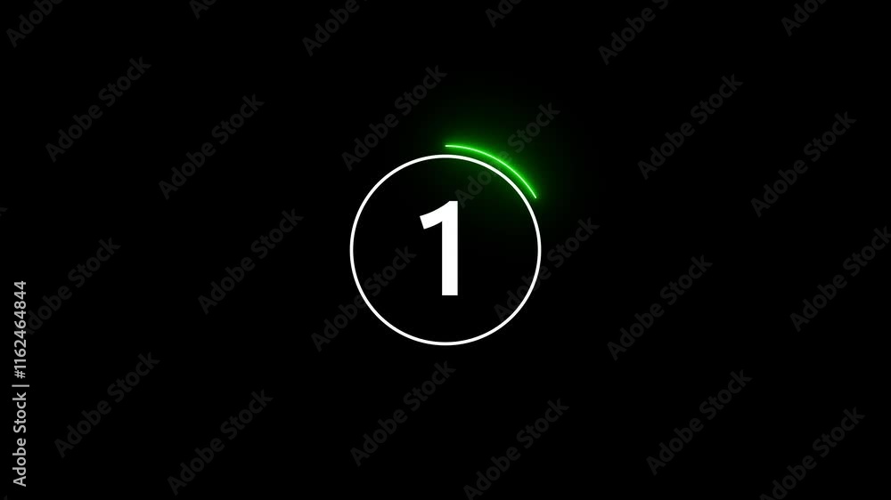 Neon circle countdown number animation on black background with smooth transitions. Neon circle countdown number animation on black background with smooth transitions.