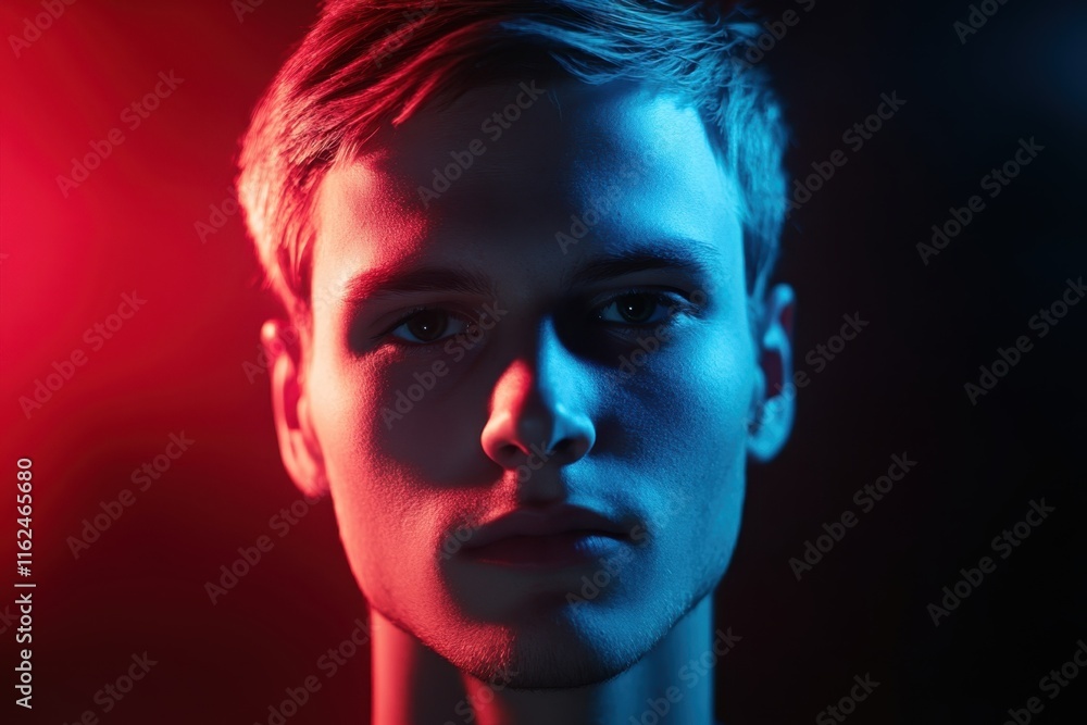 Person with striking lighting creates a dramatic and artistic portrait in a dark setting Person with striking lighting creates a dramatic and artistic portrait in a dark setting