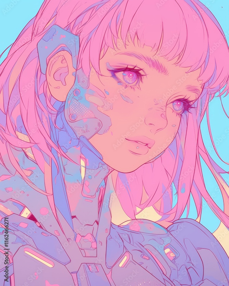 Cyberpunk Pastel Girl in Futuristic Armor: Digital Art Cyberpunk Pastel Girl in Futuristic Armor: Digital Art