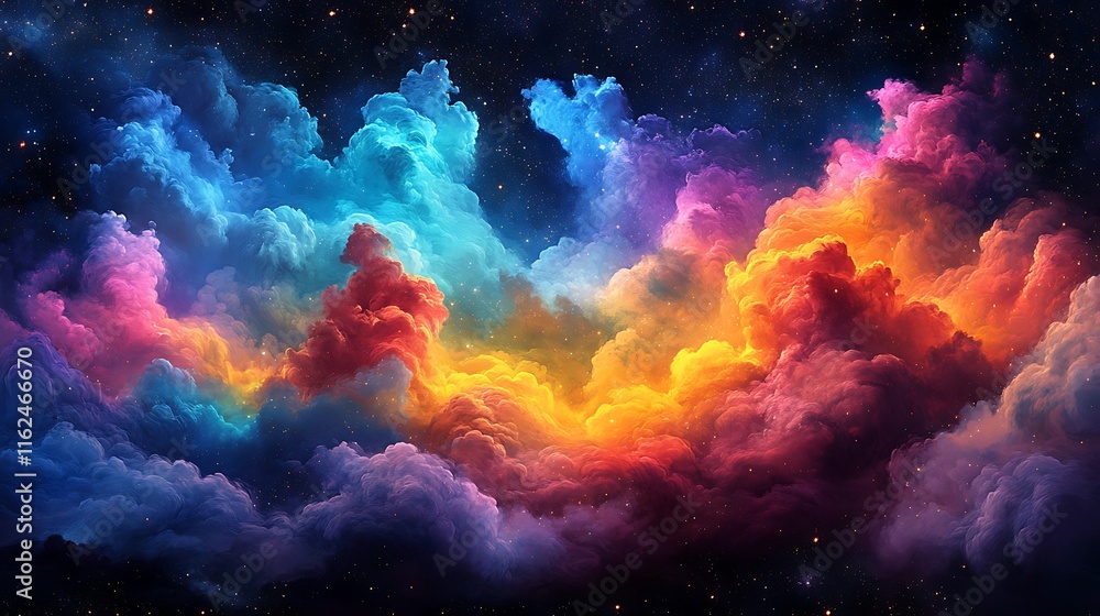 Vivid cosmic cloudscape with vibrant colors and celestial dust. Vivid cosmic cloudscape with vibrant colors and celestial dust.